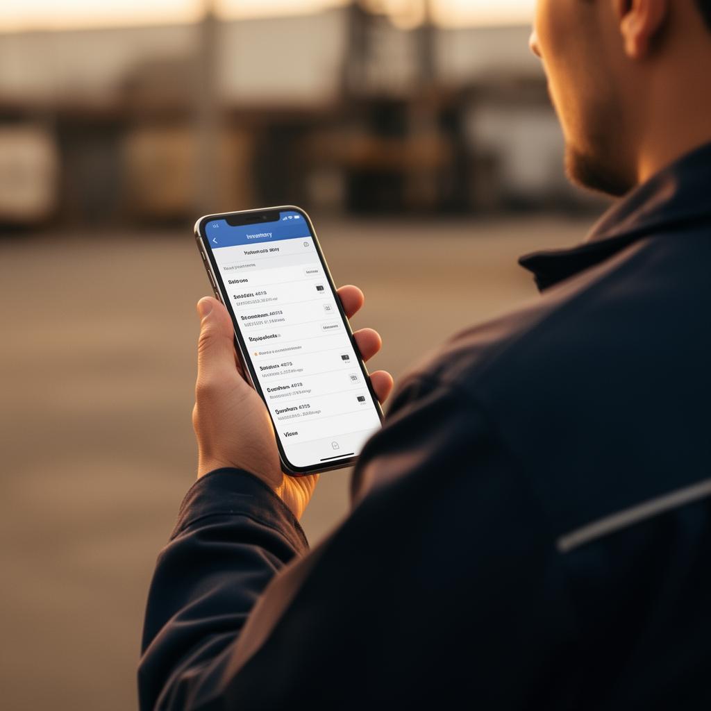 Technicien consultant l'inventaire des actifs sur smartphone avec AssetBase